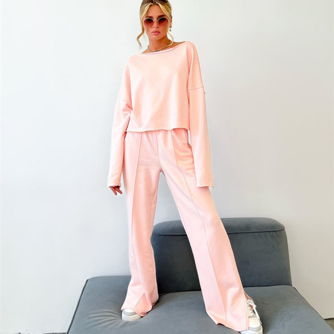 Damer casual cropped sweatshirt och löst skuren sportbyxor set Mirla-Eva Jonsson