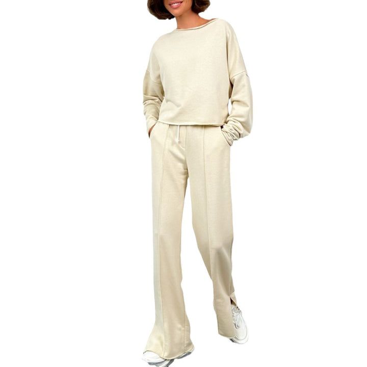 Damer casual cropped sweatshirt och löst skuren sportbyxor set Mirla-Eva Jonsson