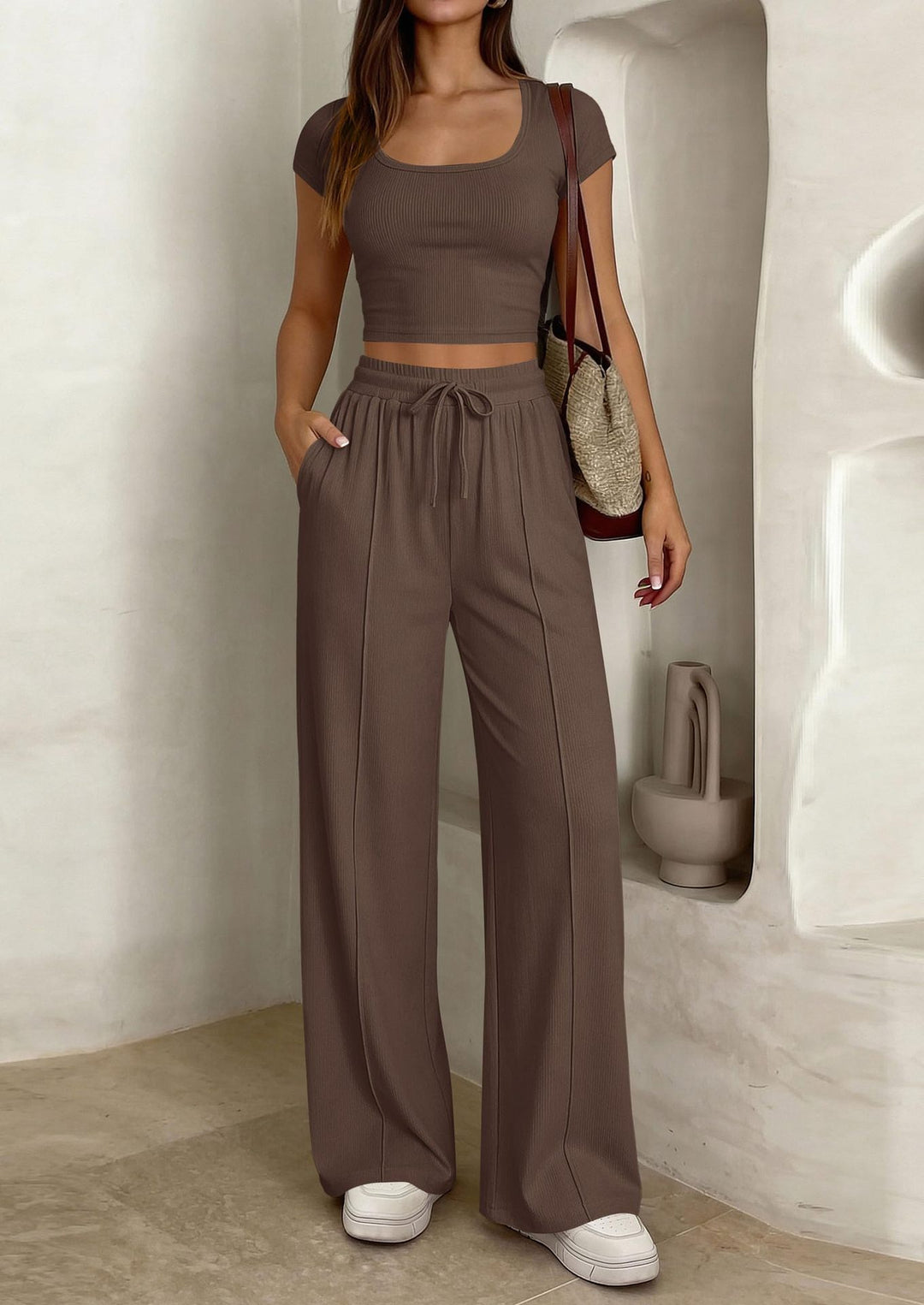 Damer casual cropped topp och vida byxor set Mirla-Eva Jonsson
