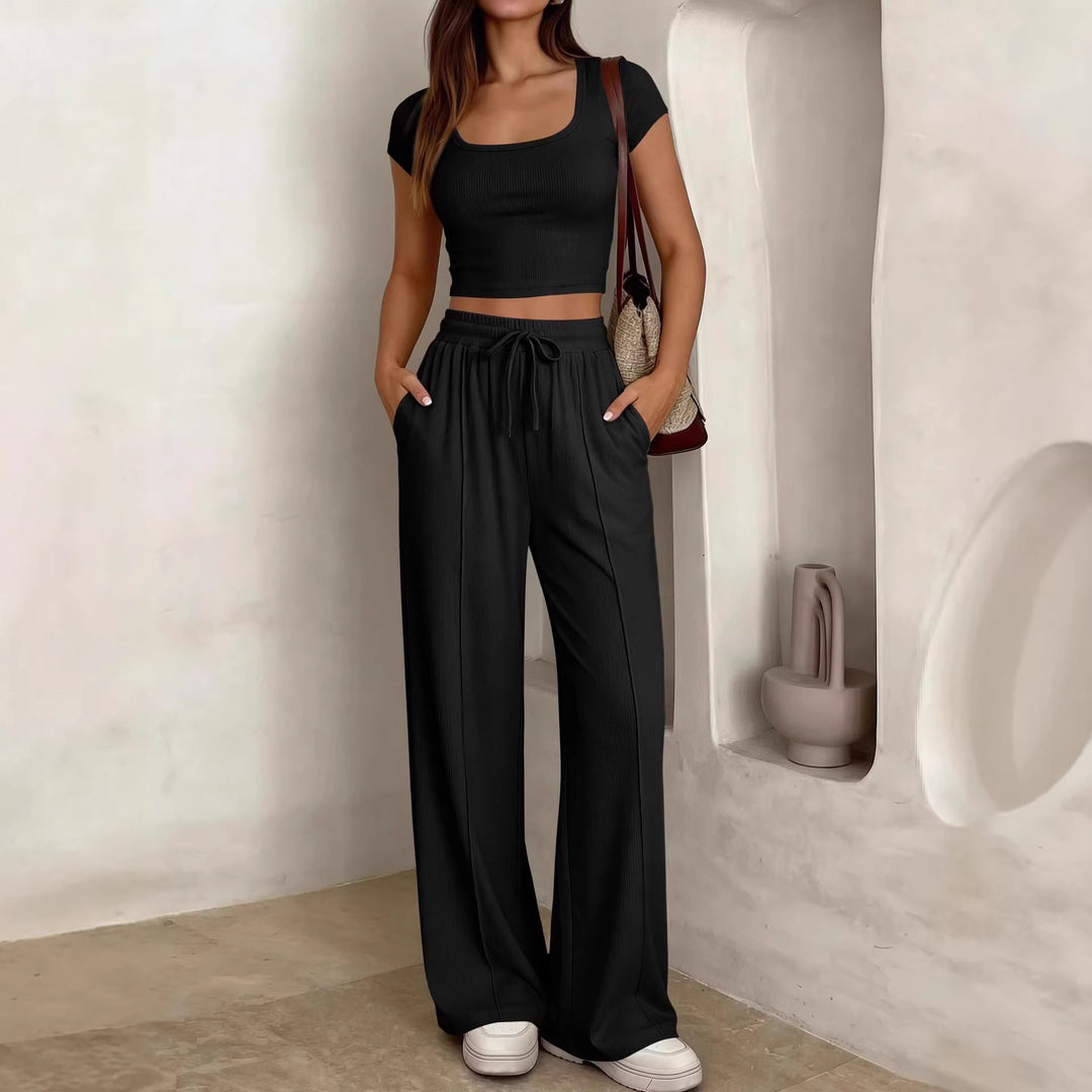 Damer casual cropped topp och vida byxor set Mirla-Eva Jonsson