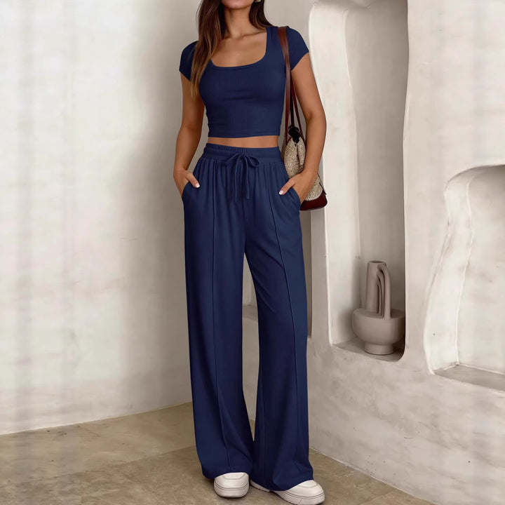 Damer casual cropped topp och vida byxor set Mirla-Eva Jonsson