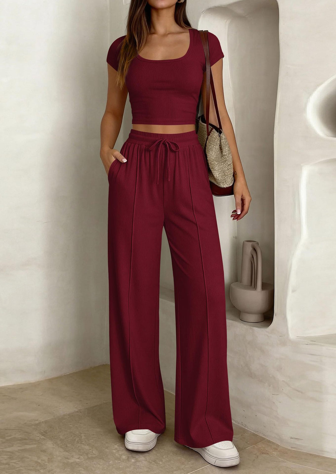Damer casual cropped topp och vida byxor set Mirla-Eva Jonsson