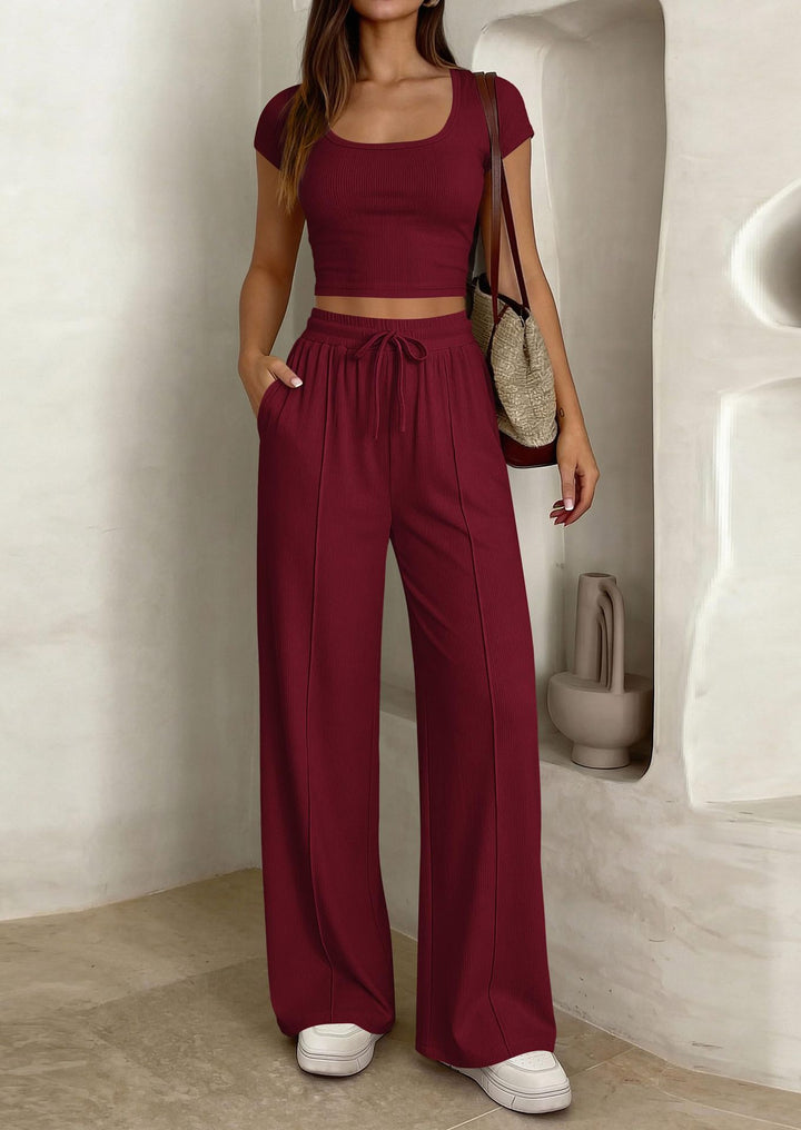 Damer casual cropped topp och vida byxor set Mirla-Eva Jonsson