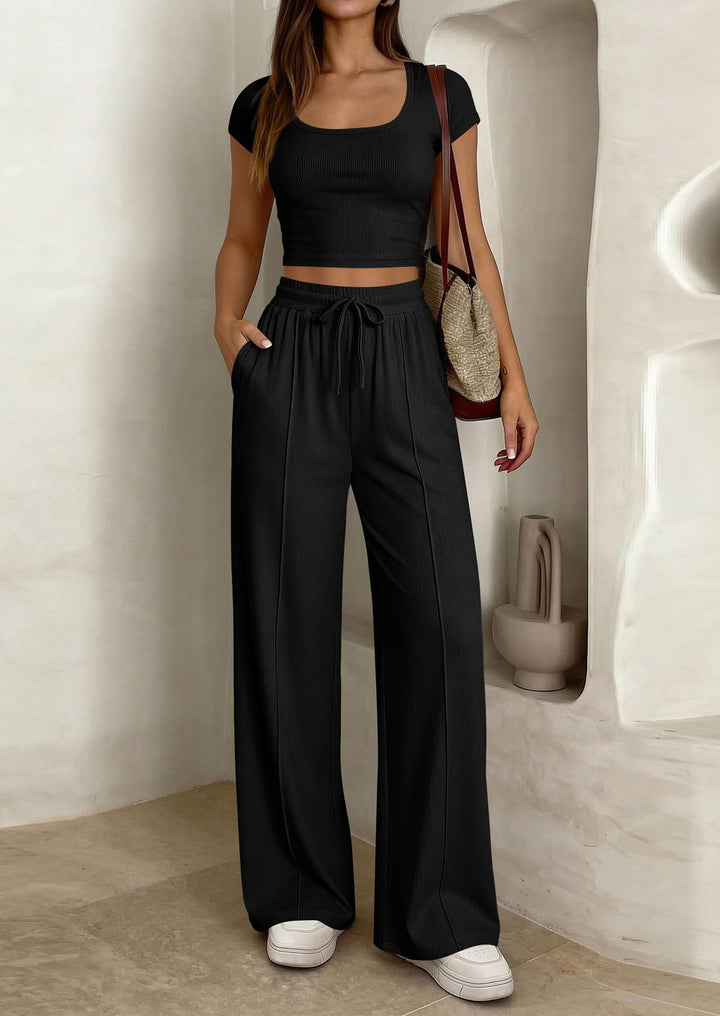 Damer casual cropped topp och vida byxor set Mirla-Eva Jonsson