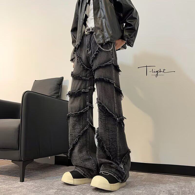 Damer casual denimbyxor med fransiga detaljer och bred passform Eva Jonsson-Eva Jonsson