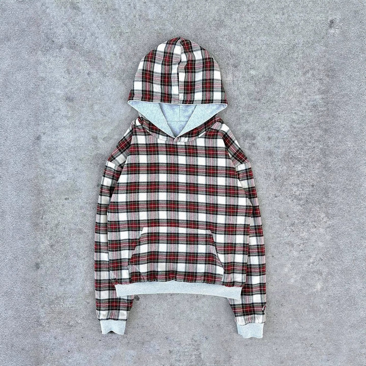 Damer casual hoodie med vadderad innerfoder och kontrasterande rutmönster Mirla-Eva Jonsson