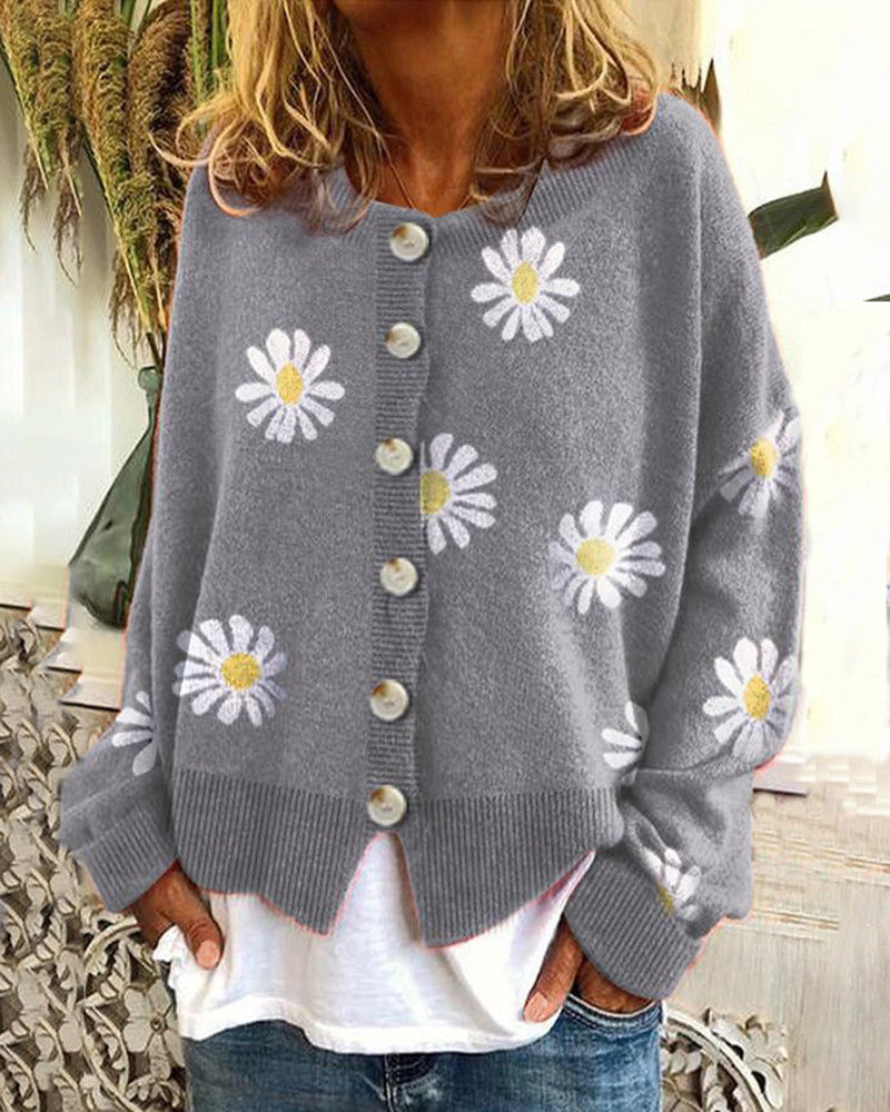 Damer casual kofta med blommönster och knappp Detaljer Eva Jonsson-Eva Jonsson