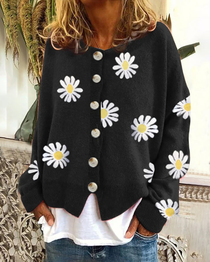 Damer casual kofta med blommönster och knappp Detaljer Eva Jonsson-Eva Jonsson