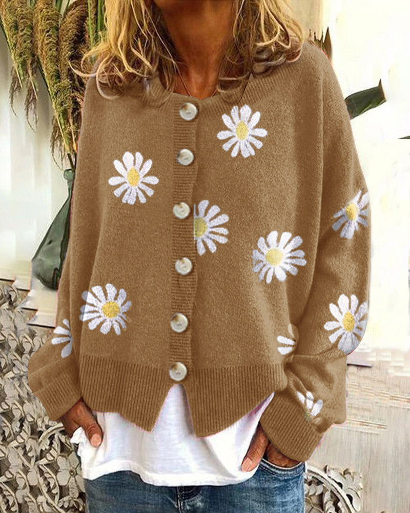 Damer casual kofta med blommönster och knappp Detaljer Eva Jonsson-Eva Jonsson