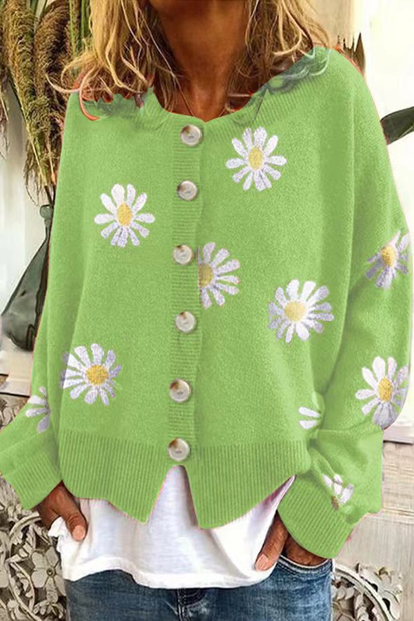 Damer casual kofta med blommönster och knappp Detaljer Eva Jonsson-Eva Jonsson