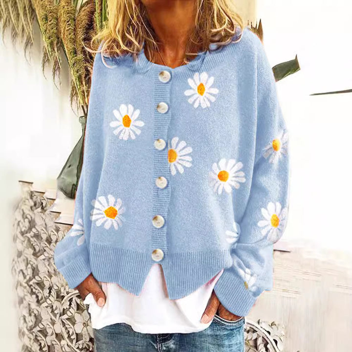 Damer casual kofta med blommönster och knappp Detaljer Eva Jonsson-Eva Jonsson