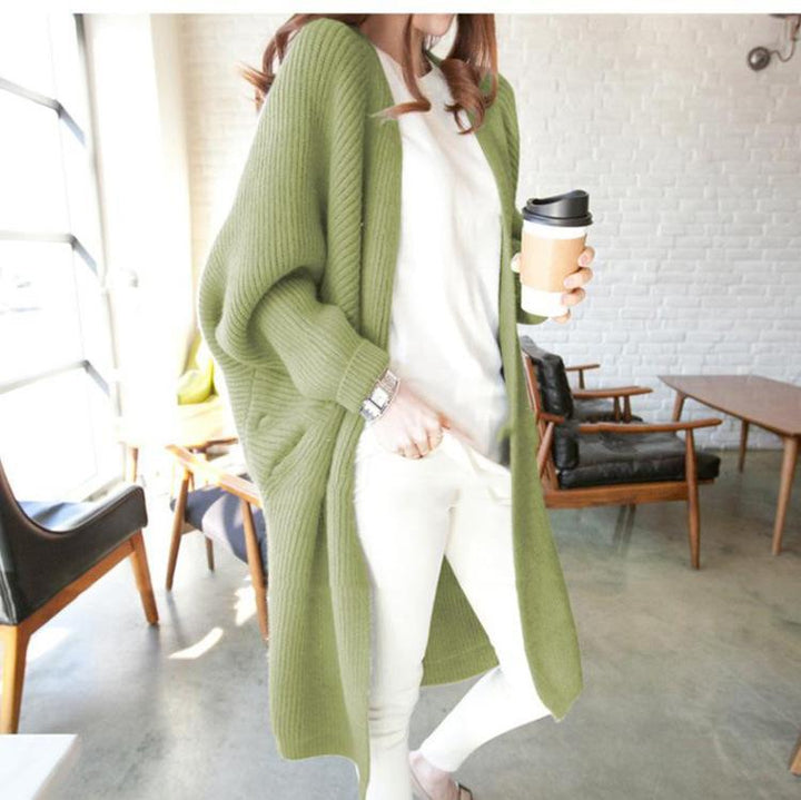 Damer casual lång cardigan med öppen framsida och fint stickat mönster Mirla-Eva Jonsson
