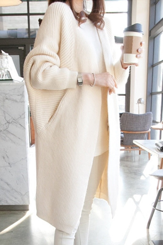 Damer casual lång cardigan med öppen framsida och fint stickat mönster Mirla-Eva Jonsson