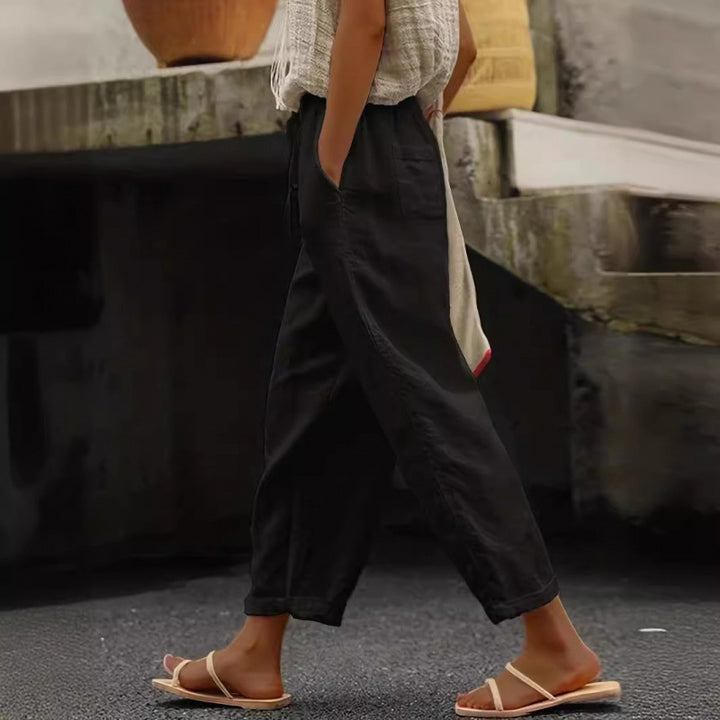 Damer casual linnebyxa med elastisk midja och sidofickor Eva Jonsson-Eva Jonsson