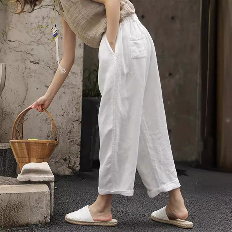 Damer casual linnebyxa med elastisk midja och sidofickor Eva Jonsson-Eva Jonsson