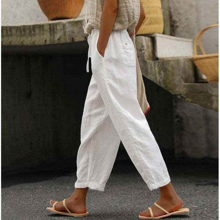 Damer casual linnebyxa med elastisk midja och sidofickor Eva Jonsson-Eva Jonsson