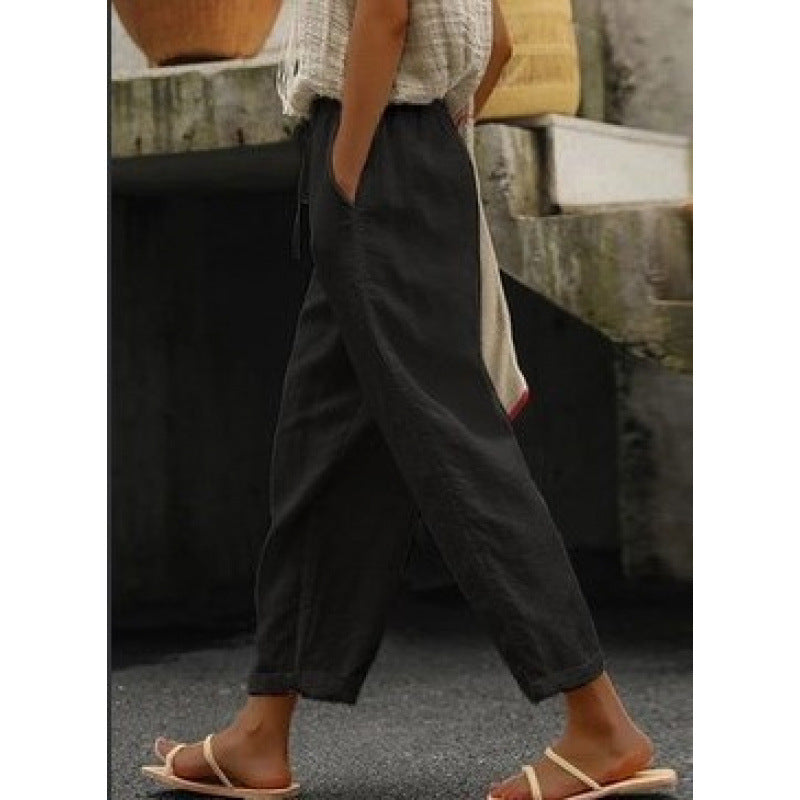 Damer casual linnebyxa med elastisk midja och sidofickor Eva Jonsson-Eva Jonsson