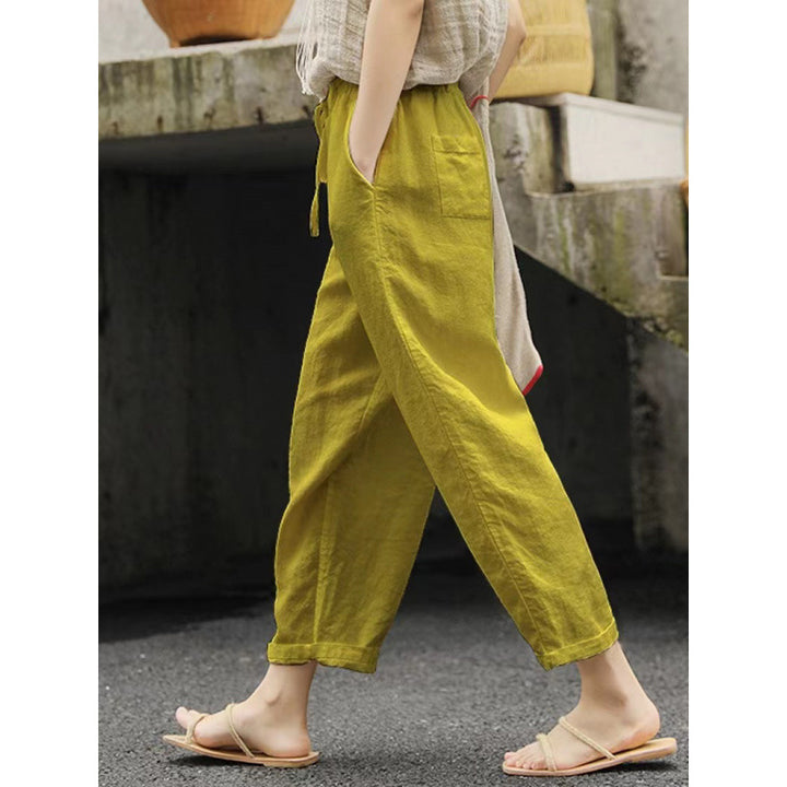 Damer casual linnebyxa med elastisk midja och sidofickor Eva Jonsson-Eva Jonsson