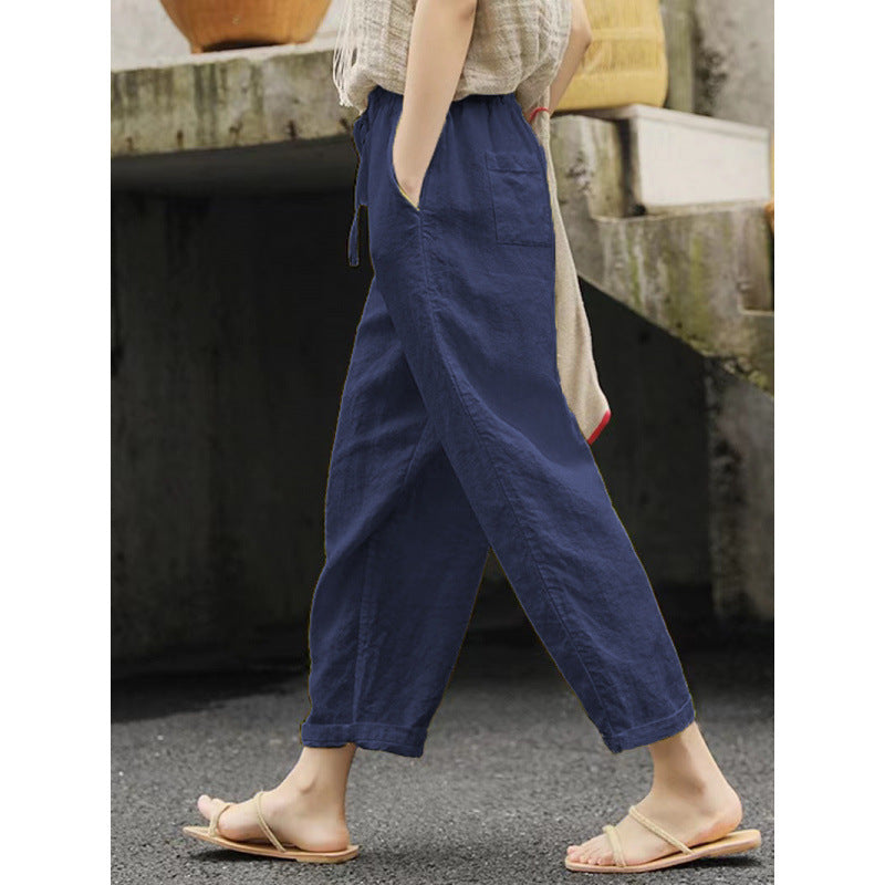 Damer casual linnebyxa med elastisk midja och sidofickor Eva Jonsson-Eva Jonsson
