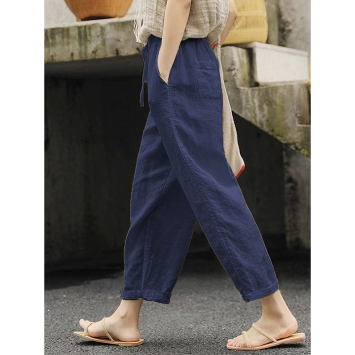 Damer casual linnebyxa med elastisk midja och sidofickor Eva Jonsson-Eva Jonsson
