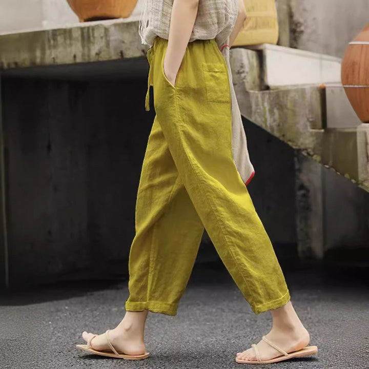 Damer casual linnebyxa med elastisk midja och sidofickor Eva Jonsson-Eva Jonsson