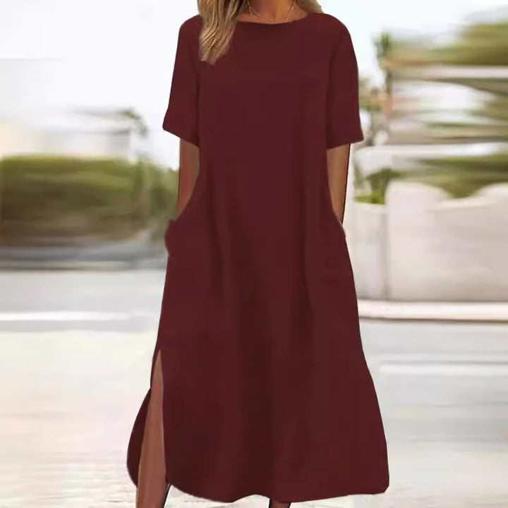 Damer casual maxiklänning med sidofickor och asymmetrisk fåll Eva Jonsson-Eva Jonsson