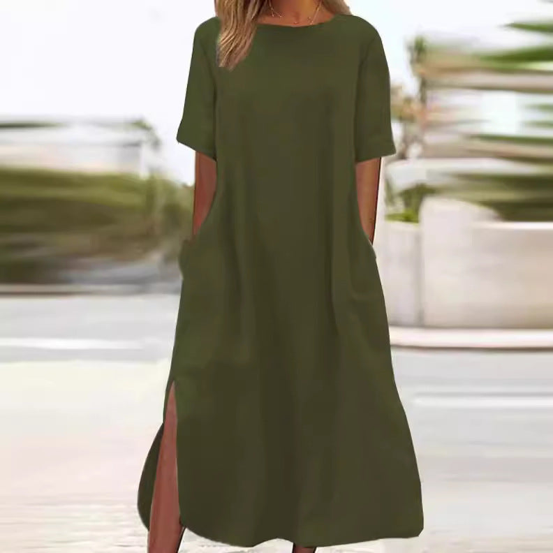 Damer casual maxiklänning med sidofickor och asymmetrisk fåll Eva Jonsson-Eva Jonsson