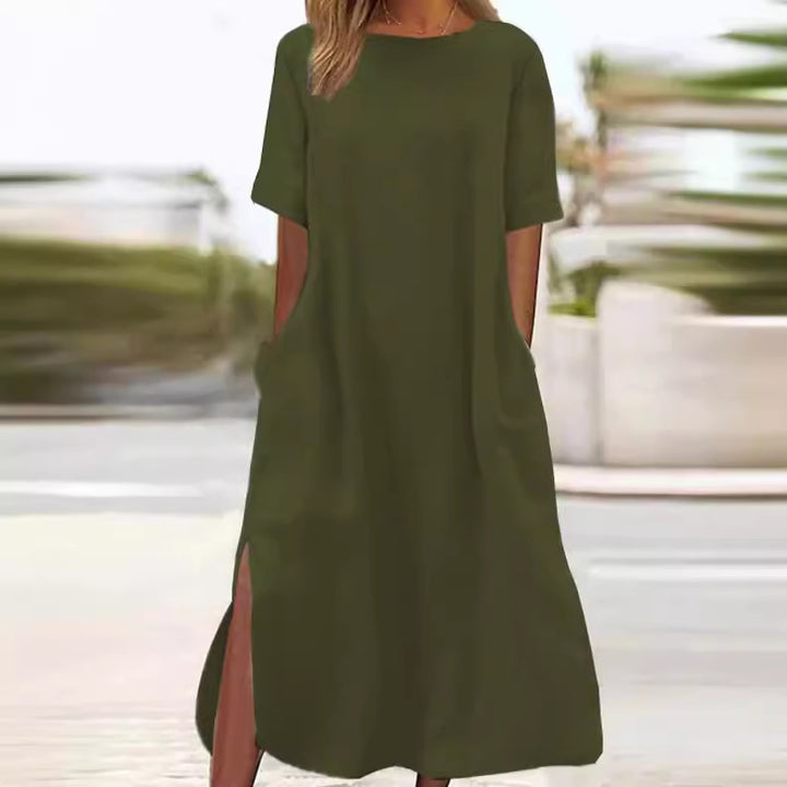 Damer casual maxiklänning med sidofickor och asymmetrisk fåll Eva Jonsson-Eva Jonsson