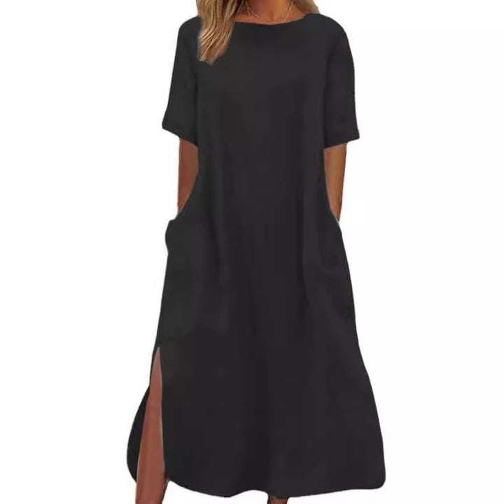 Damer casual maxiklänning med sidofickor och asymmetrisk fåll Eva Jonsson-Eva Jonsson