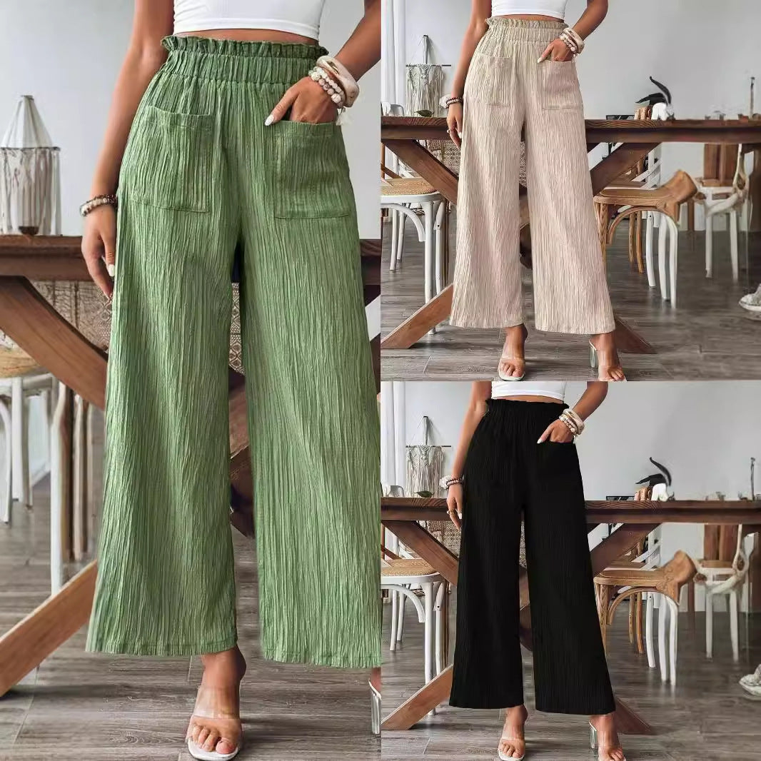 Damer casual och lätta Palazzo-byxor med elastisk midja och praktiska fickor Mirla-Eva Jonsson