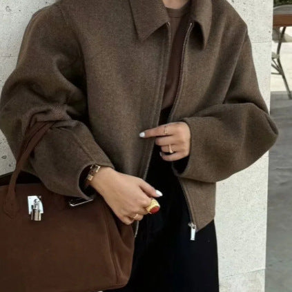 Damer casual oversized fleecejacka med högt stängd krage och praktiska fickor Mirla-Eva Jonsson