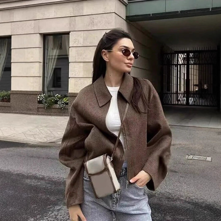 Damer casual oversized jacka med dragkedja och smal krage Mirla-Eva Jonsson