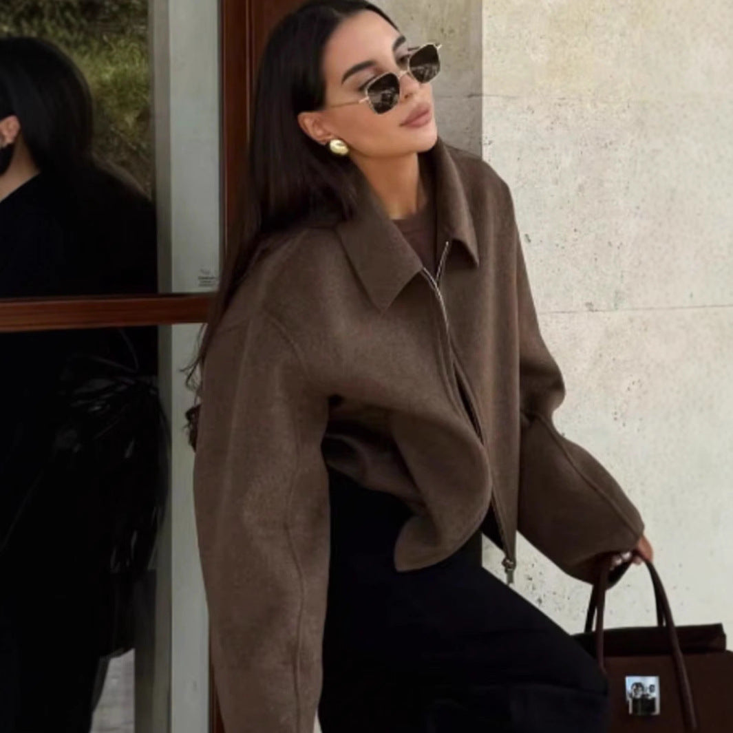 Damer casual oversized jacka med dragkedja och smal krage Mirla-Eva Jonsson