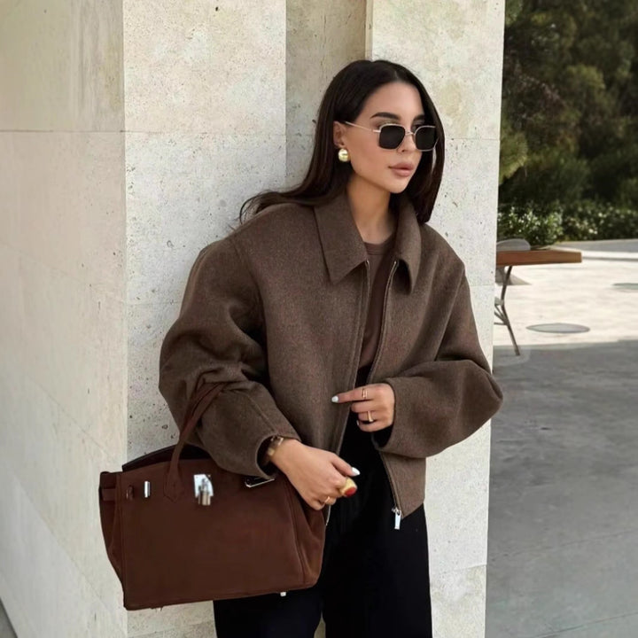 Damer casual oversized jacka med dragkedja och smal krage Mirla-Eva Jonsson
