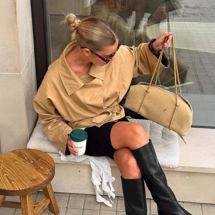 Damer casual oversized jacka med midje snörning Mirla-Eva Jonsson