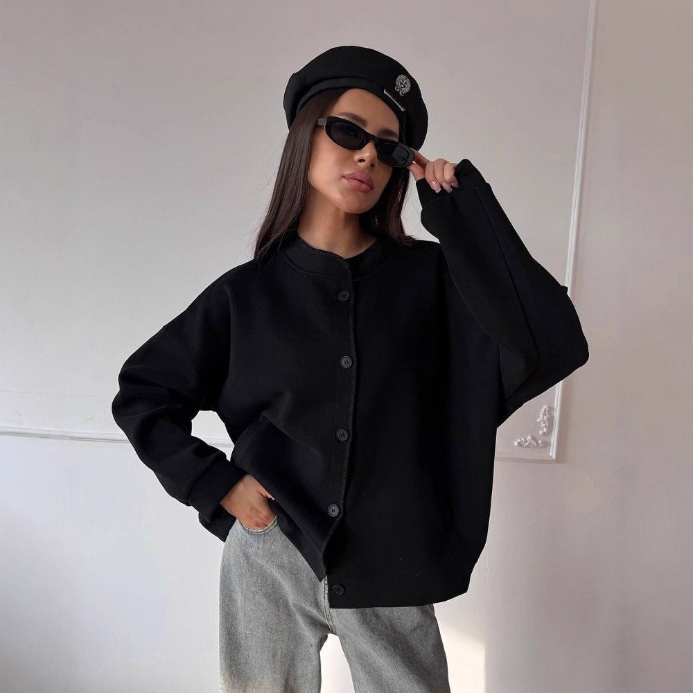 Damer casual oversized sweatshirtjacka med praktiska fickor och knapprad Mirla-Eva Jonsson