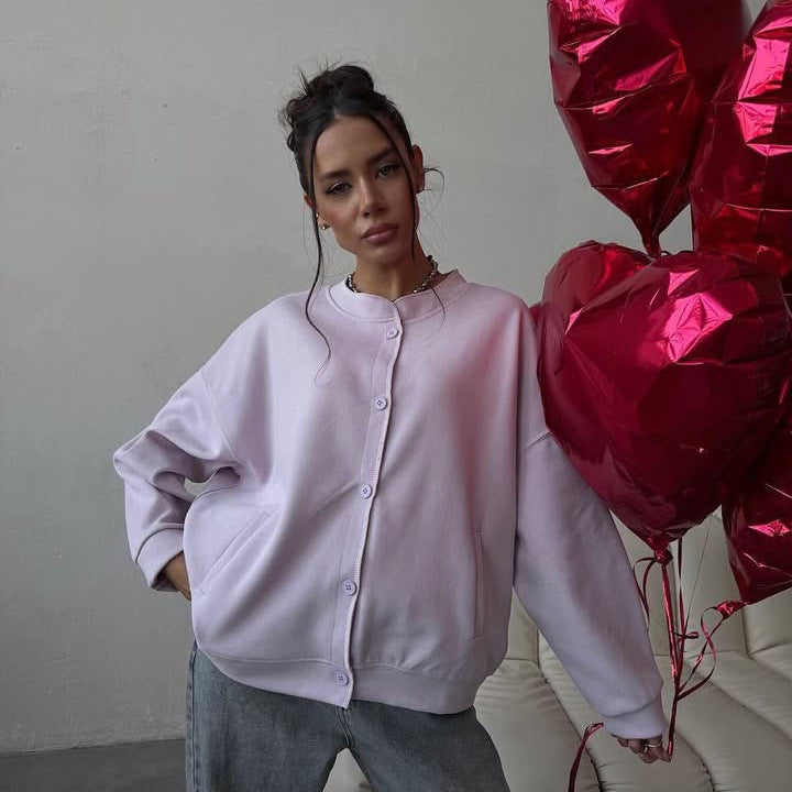 Damer casual oversized sweatshirtjacka med praktiska fickor och knapprad Mirla-Eva Jonsson