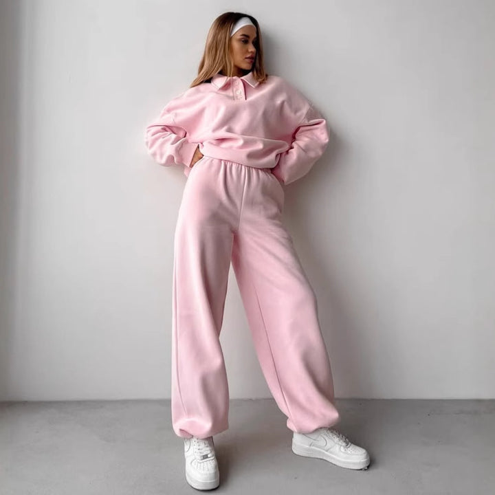Damer casual polo skjorta och breda joggingbyxor set Mirla-Eva Jonsson