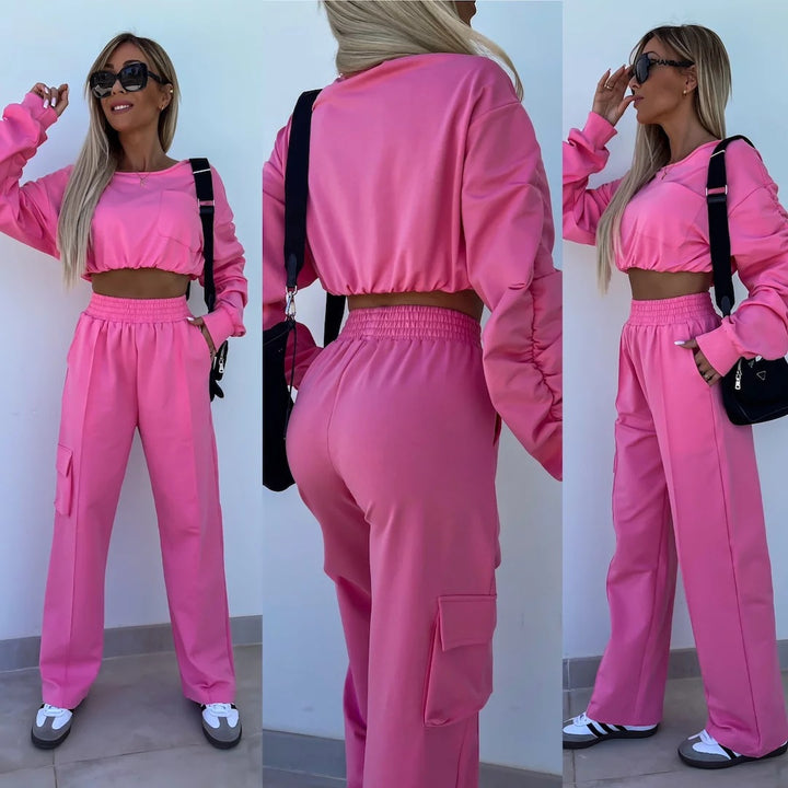 Damer casual set med cropped topp och vida byxor Eva Jonsson-Eva Jonsson