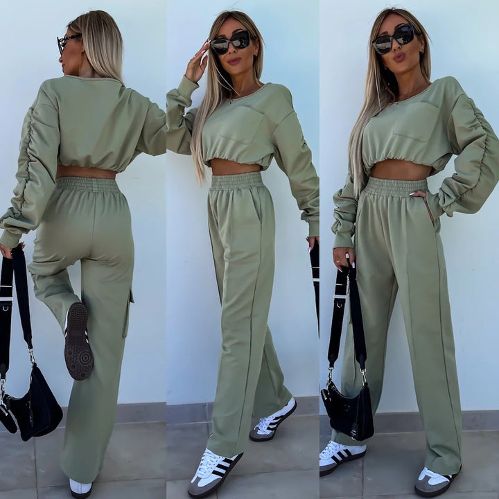 Damer casual set med cropped topp och vida byxor Eva Jonsson-Eva Jonsson