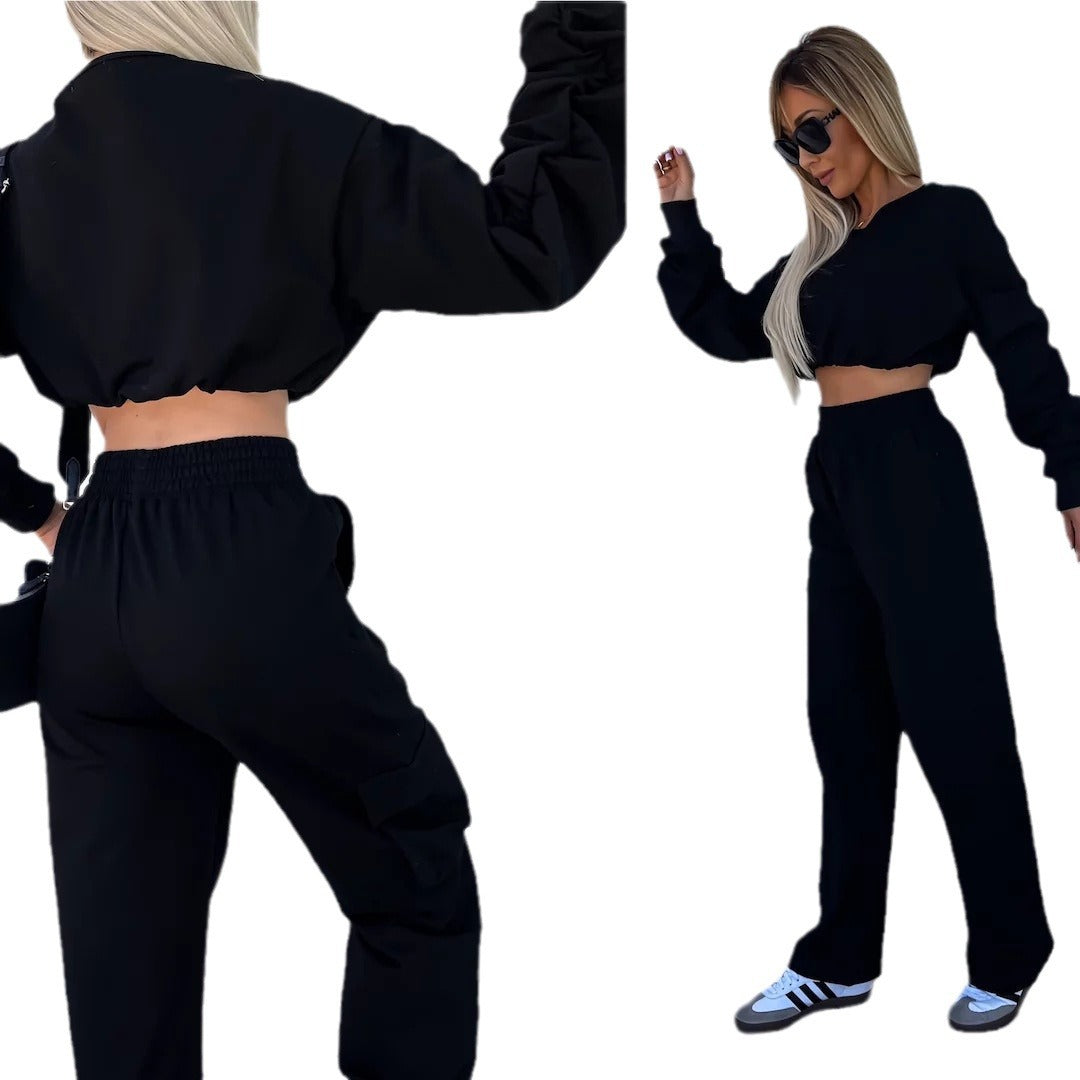 Damer casual set med cropped topp och vida byxor Eva Jonsson-Eva Jonsson