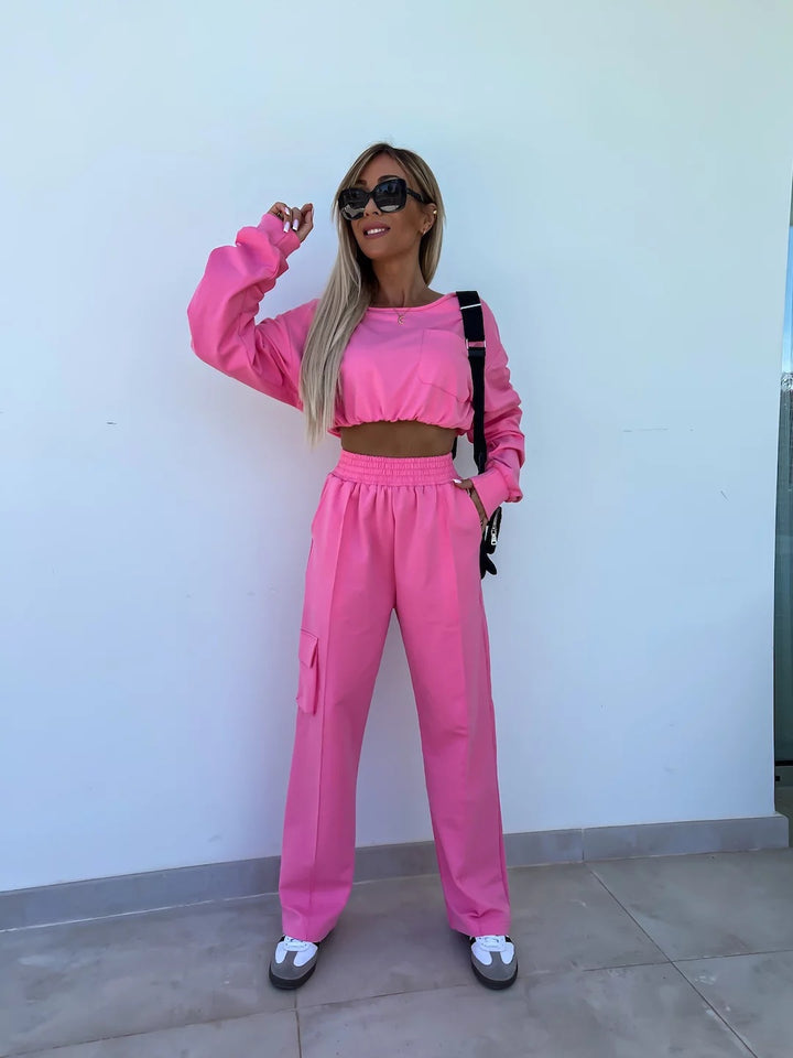Damer casual set med cropped topp och vida byxor Eva Jonsson-Eva Jonsson