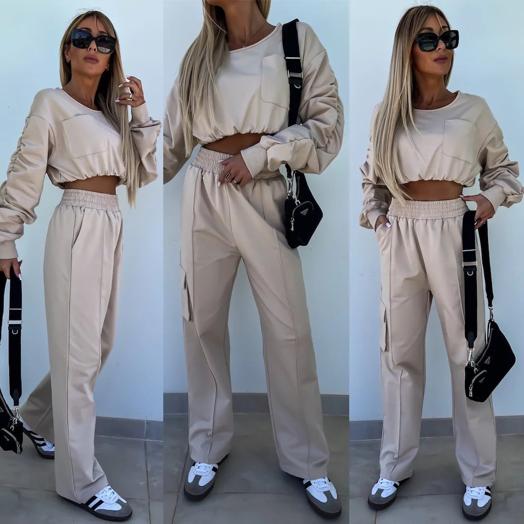 Damer casual set med cropped topp och vida byxor Eva Jonsson-Eva Jonsson