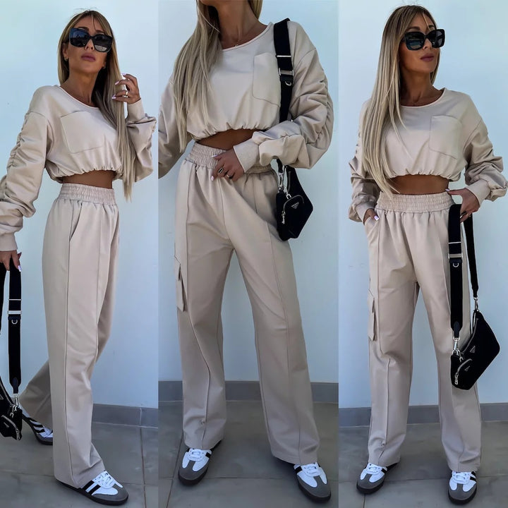 Damer casual set med cropped topp och vida byxor Eva Jonsson-Eva Jonsson