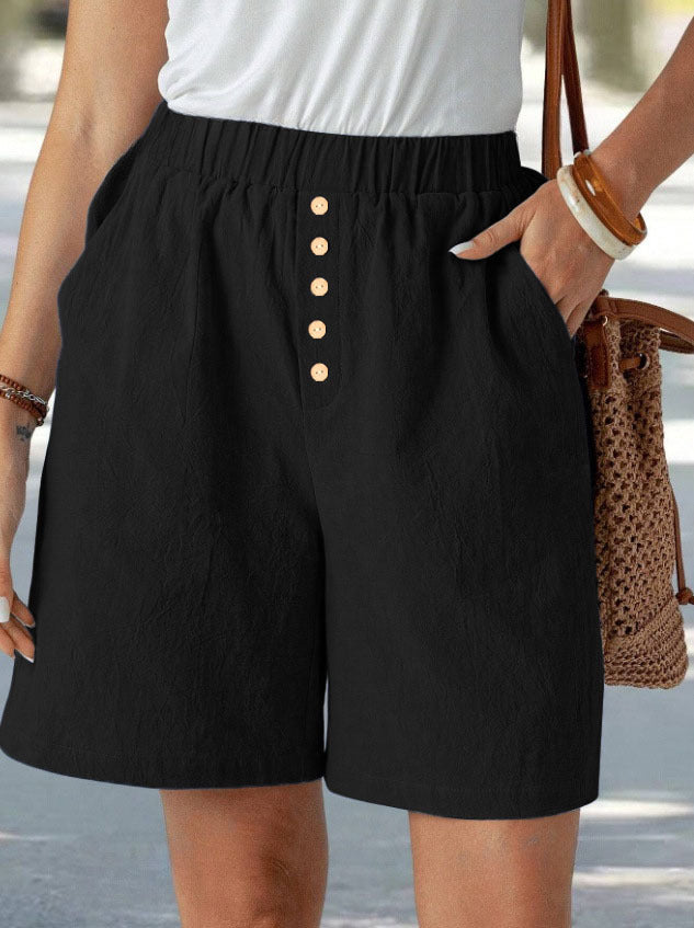 Damer casual shorts med elastisk midja och praktiska knappdetaljer Eva Jonsson-Eva Jonsson