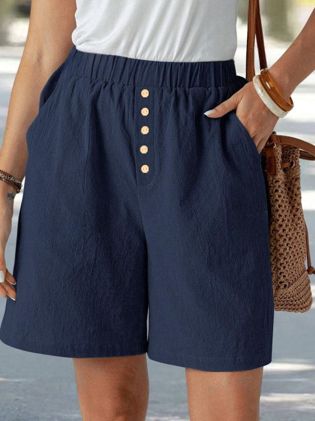 Damer casual shorts med elastisk midja och praktiska knappdetaljer Eva Jonsson-Eva Jonsson