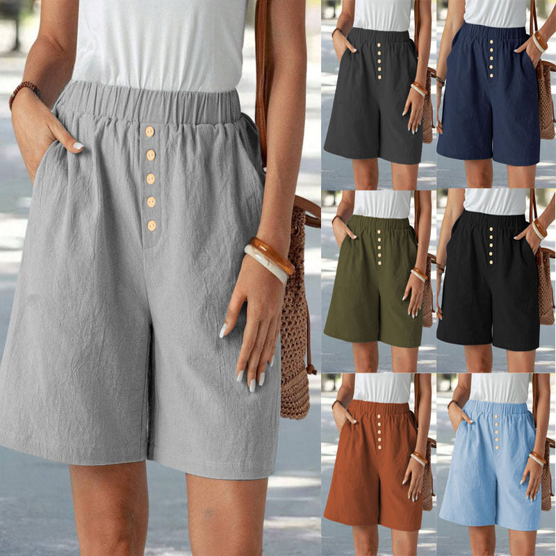 Damer casual shorts med elastisk midja och praktiska knappdetaljer Eva Jonsson-Eva Jonsson