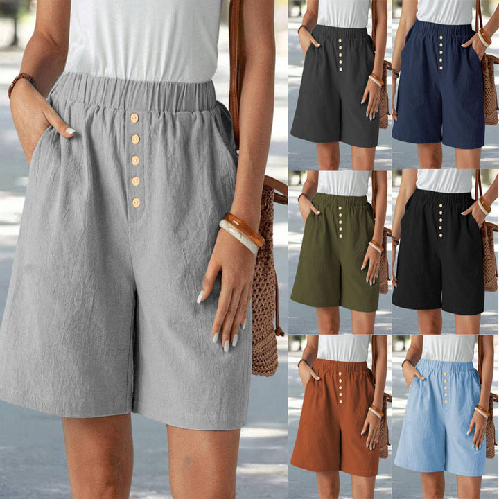 Damer casual shorts med elastisk midja och praktiska knappdetaljer Eva Jonsson-Eva Jonsson