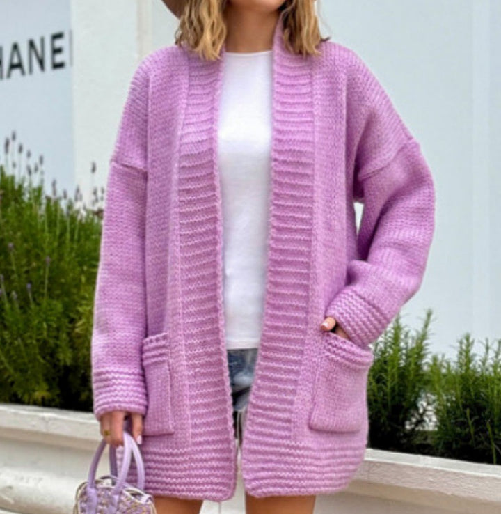 Damer casual stickad cardigan med praktiska fickor och öppen design Eva Jonsson-Eva Jonsson