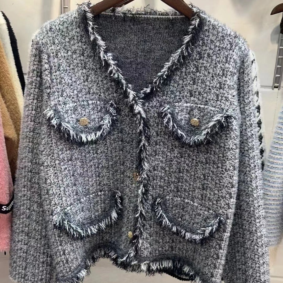 Damer casual stickad jacka med fransiga detaljer Mirla-Eva Jonsson